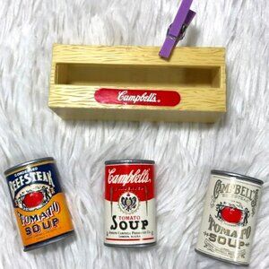 NWOT Set of 5 Vintage Campbell's Soup Cans + Caddy + Clip Nesting Magnets